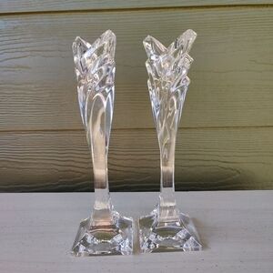 Pair of Mikasa Clear Crystal Taper Candle Holders 8" Tall